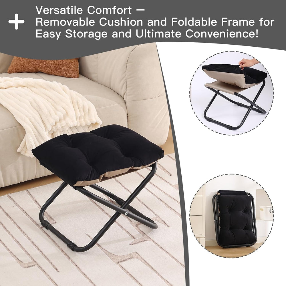 LITA Folding Footrest Stool, Portable Ottoman Foot Rest, Upholstered Small Fo...