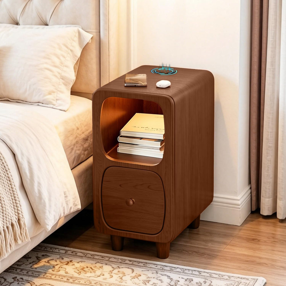 YUNMUARY-Narrow Nightstand,Walnut Nightstands,Mid Century Side Table,7.87 Inc...