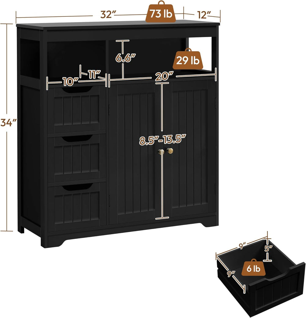 Yaheetech Bathroom Storage Cabinet, Wide Floor Cabinet with 3 Drawers and 2 D...