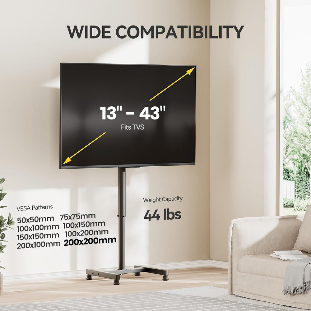 AM alphamount TV Floor Stand for 13-43 inch Flat/Curved TVs up to 44 lbs, 8 L...