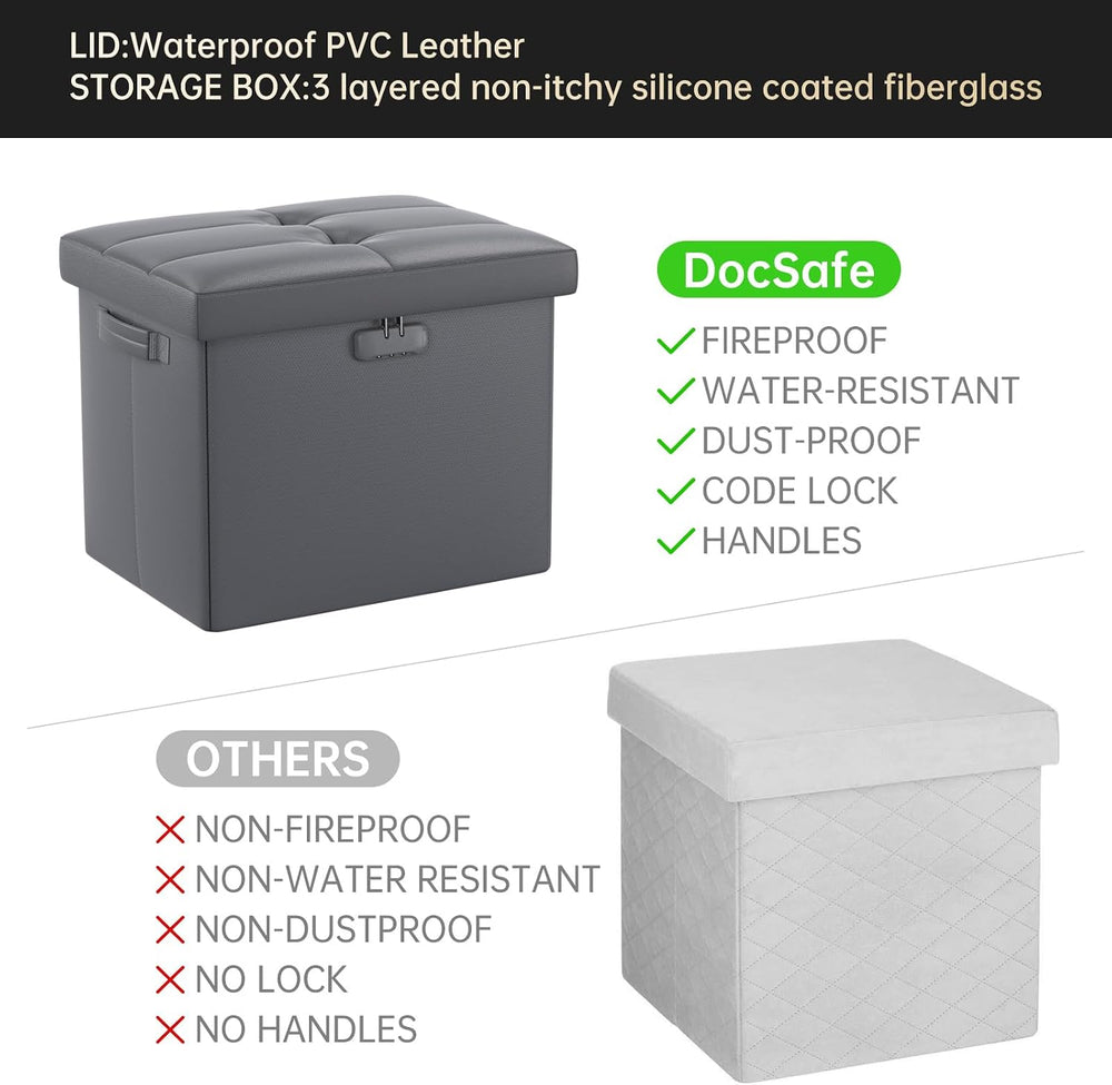 DocSafe Storage Ottoman with Lock,Fireproof Folding Ottoman Foot Rest Stool S...