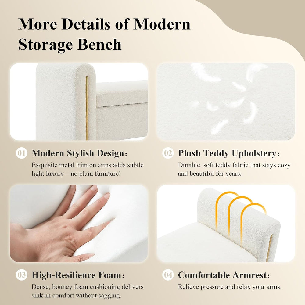 Storage Ottoman Bench, End of Bed Bench with Pull-Ring | 52" Teddy Uphol...