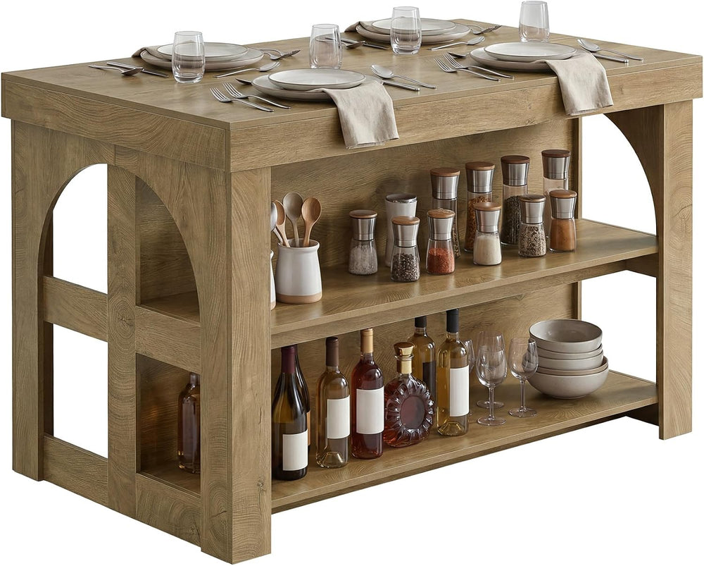 LITTLE TREE Kitchen Island with Storage, 55-Inch Large Stationary Center Isla...