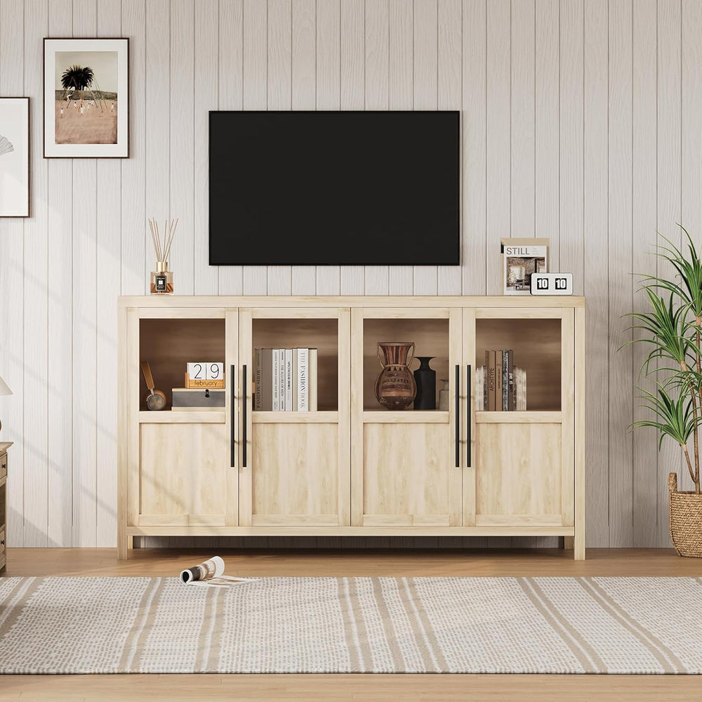 GarveeHome Sideboard Buffet Cabinet with 4 Glass Doors, 55 in Buffet Table Co...