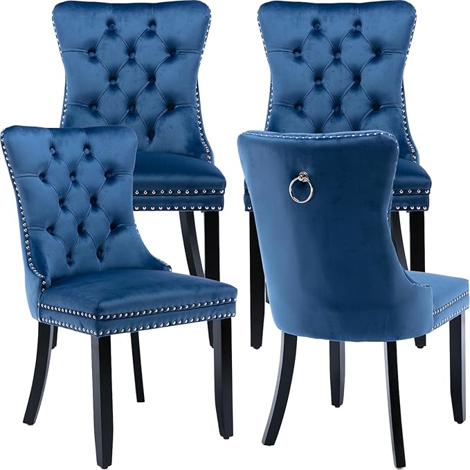 Modern Dining Chairs Set of 4, Tufted Upholstered Dining Chair with Solid Woo...