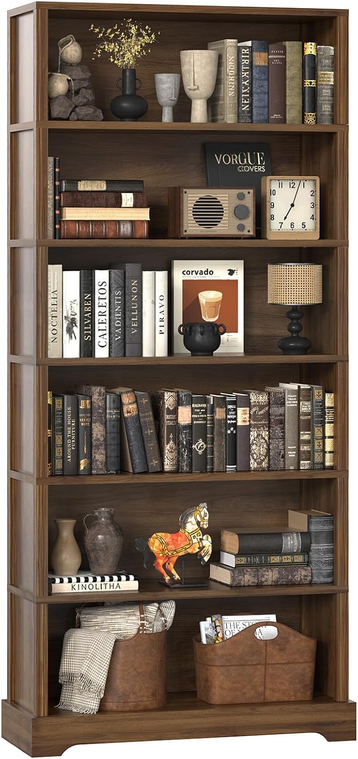 TVU 6 Tiers Wooden Bookshelf, 77.2" Tall Farmhouse Style Open Bookcase, ...