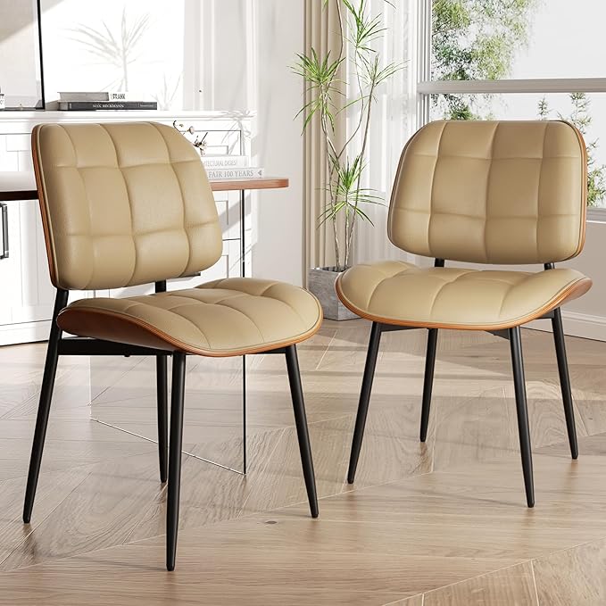 Dining Chair, Mid Century Modern Dining Room Chair, Upholstered Faux Leather ...