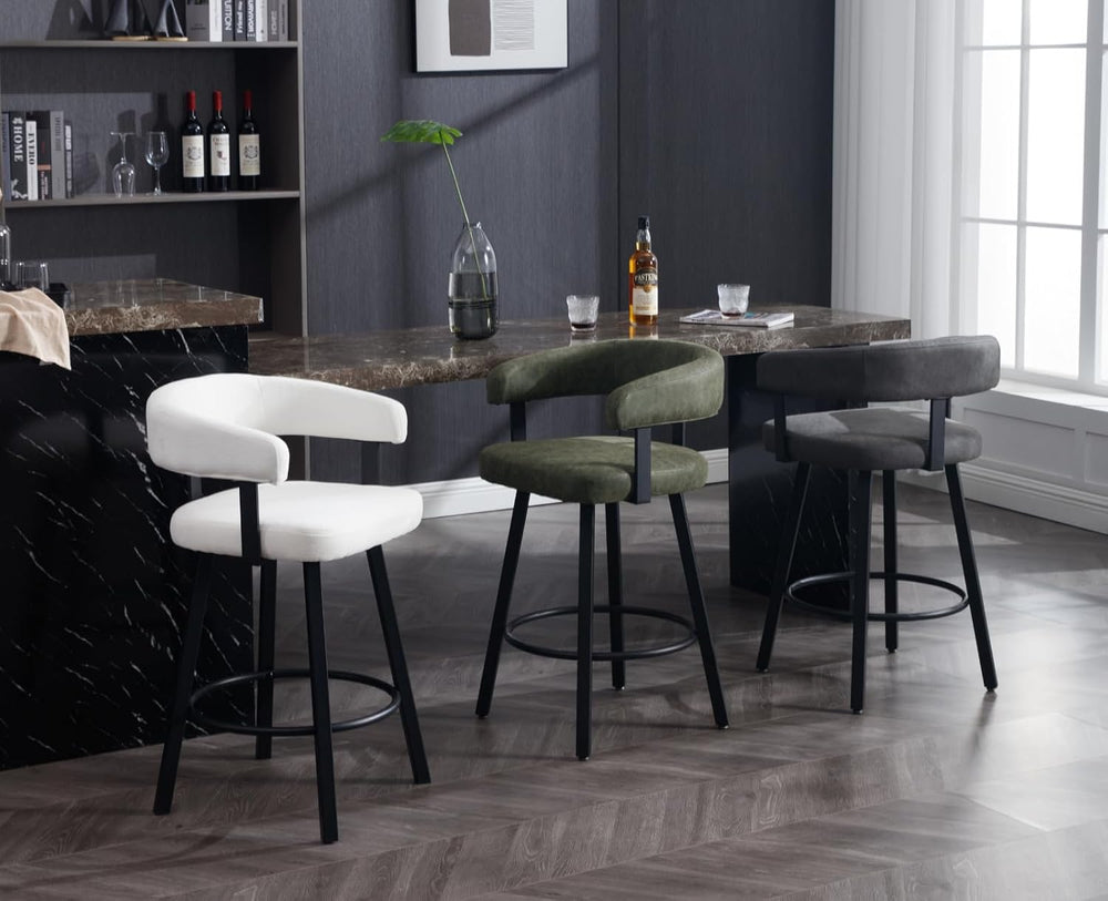 Shunzhi Modern Green Counter Height Bar Stools Set of 2 Leather Barstools wit...