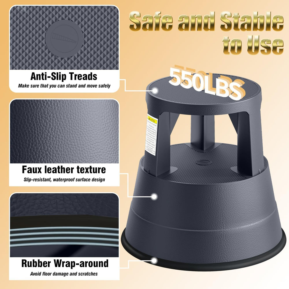 Rolling Step Stool with Wheels, 550lbs Capacity, Non-Slip Platform & Retr...