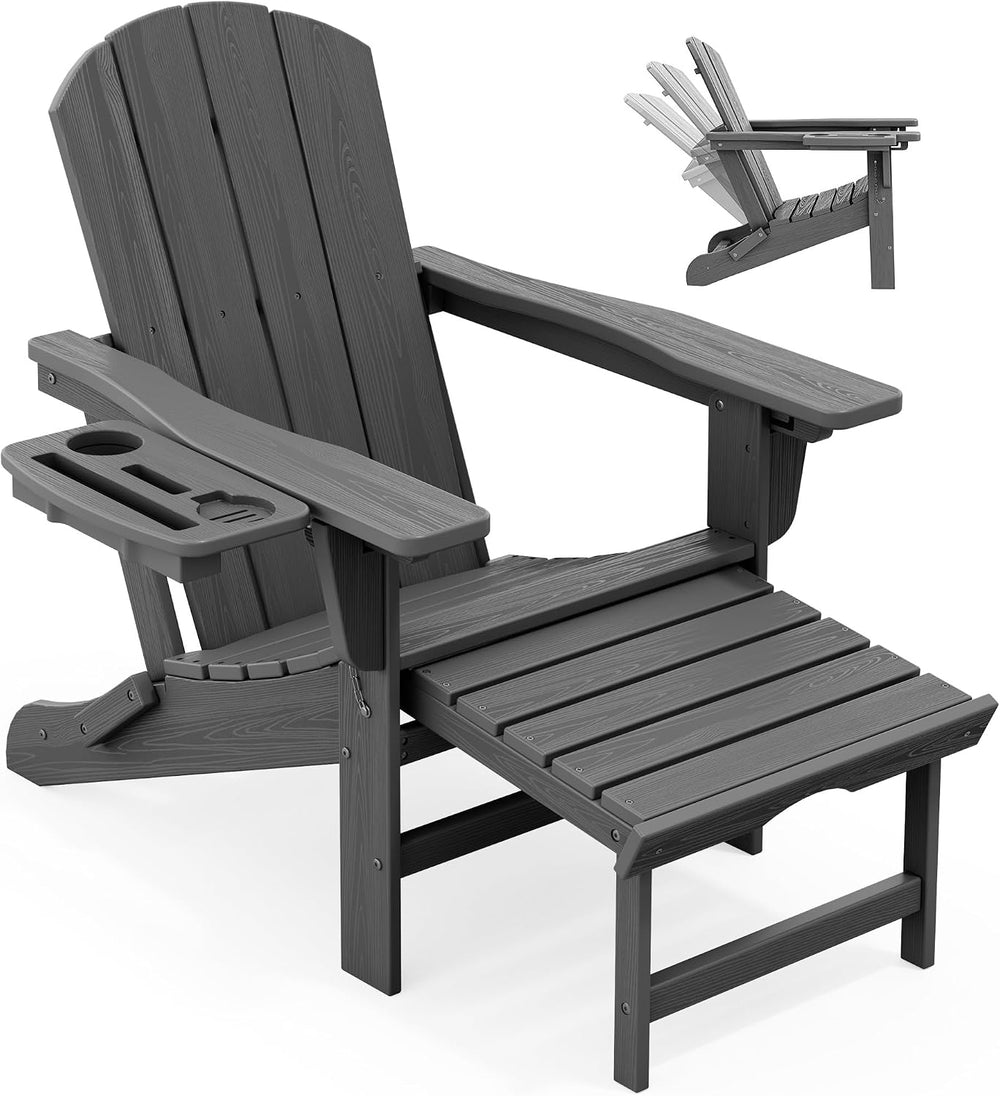 KINGYES Adjustable Folding Adirondack Chair with Footrest & 4-in-1 Multi-...