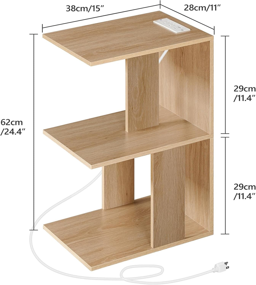 MAHANCRIS End Table with Charging Station, C-Shaped Narrow Side Table, Natura...