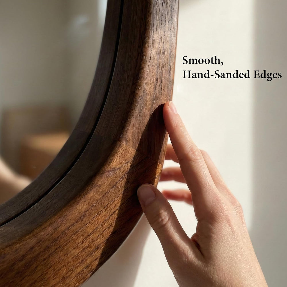 Solid Wood 30"x20" Dark Walnut Organic Irregular Wall Mirror Decor