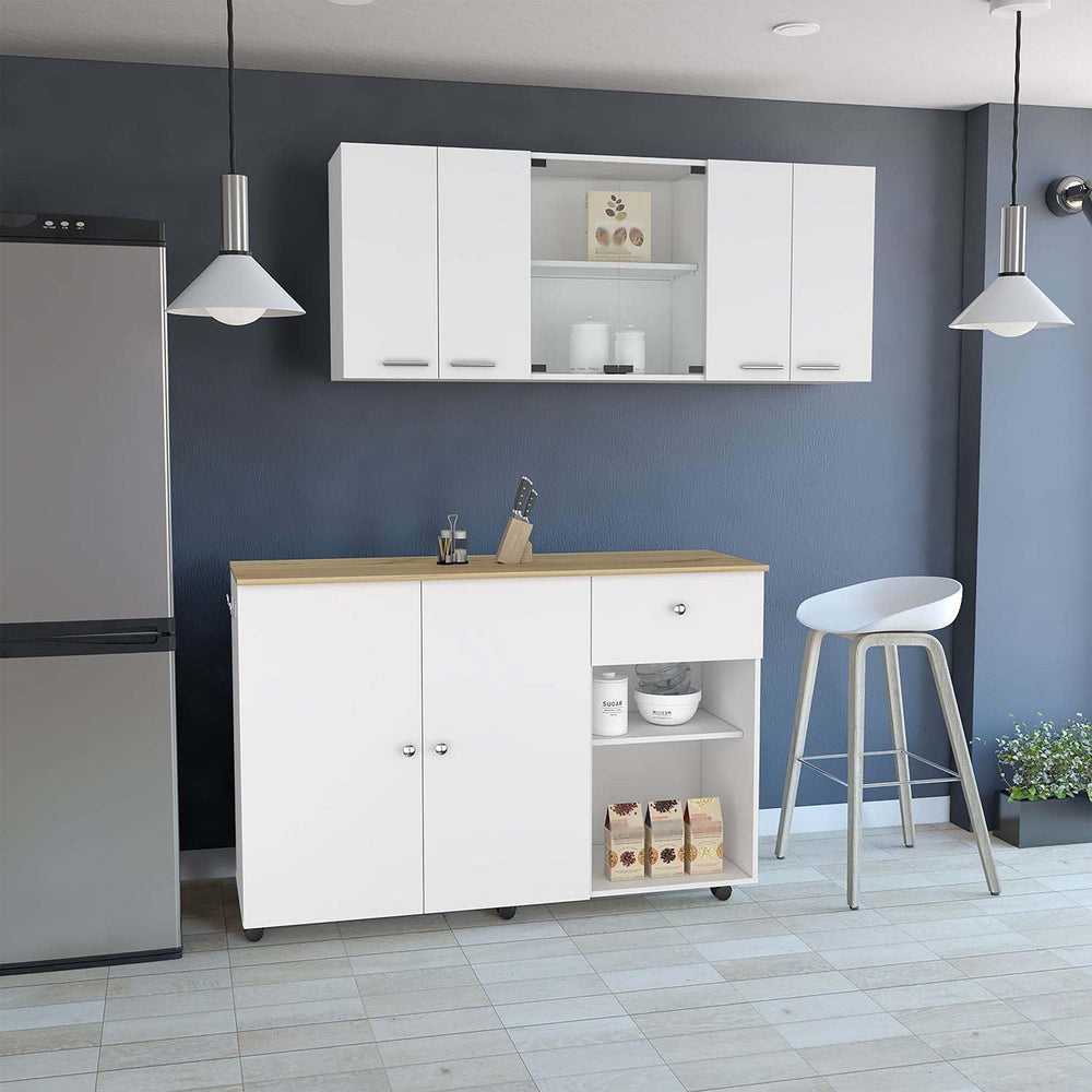 2 Piece Kitchen Set with Island Cart and Wall Cabinet | Includes pre-drilled ...
