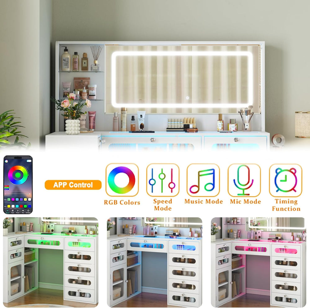 Makeup Vanity for Women with Mirror and Lights, 8 Drawers Big Modern Vanity ,...