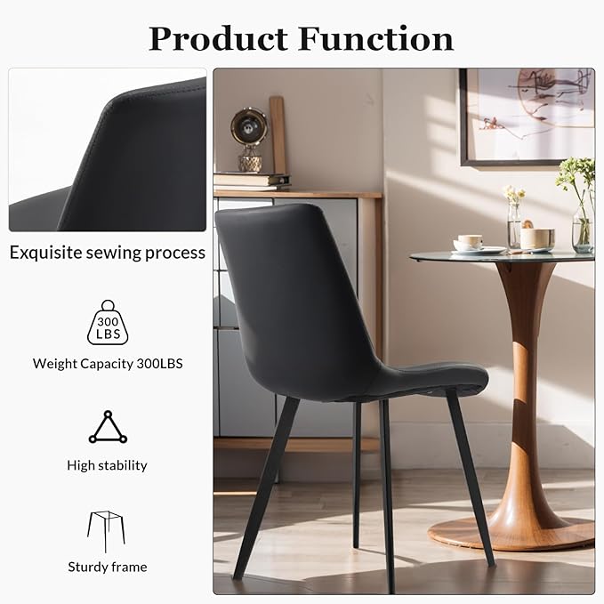 Dining Chairs, Modern PU Leather Dining Room Chair with Sturdy Metal Legs, Up...