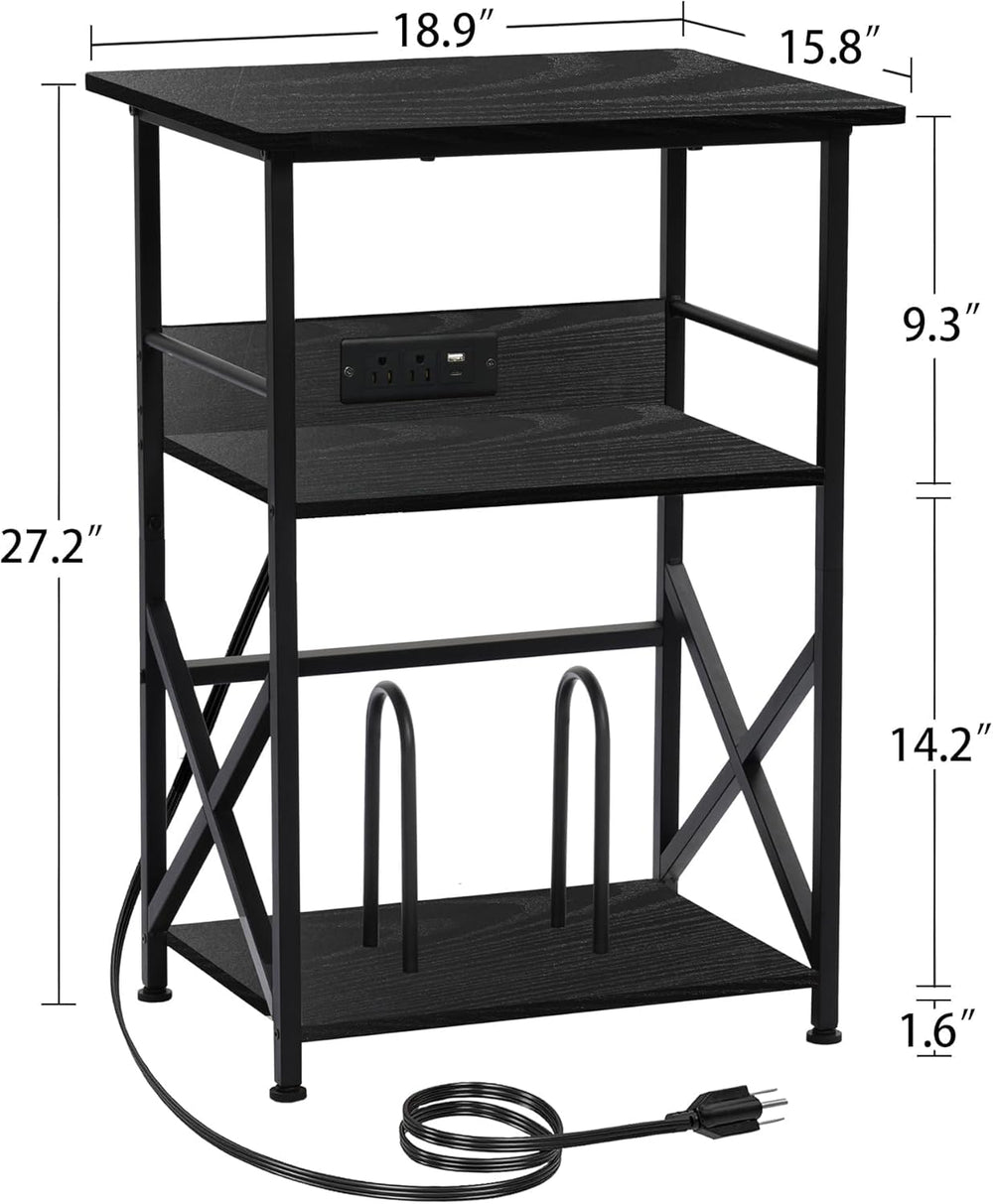DALEMHOME Record Player Stand with Charging Station, 3-Tier Side Table for 10...