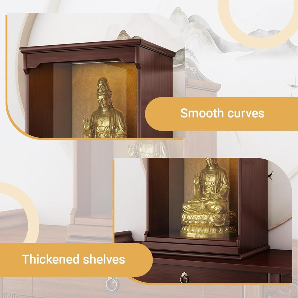 Solid Wood Tabletop Buddhist Table with Pull-Out Drawer, Tribute Personal Shr...