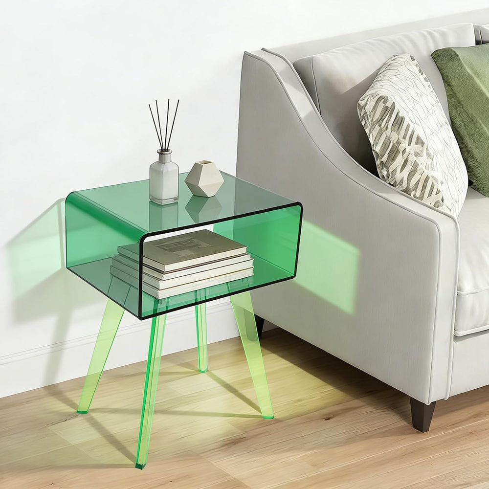 Acrylic Nightstand Side Table with Storage Shelf, Modern End Table for Living...