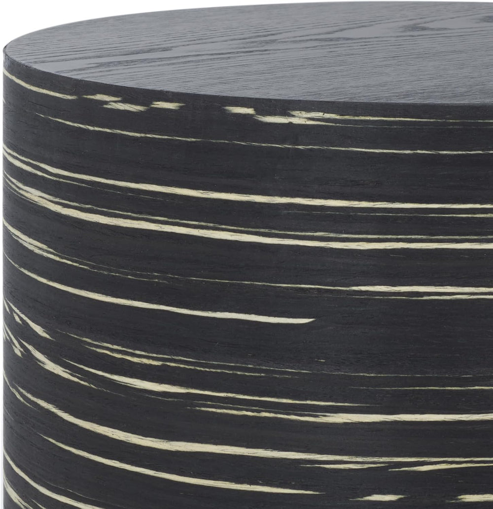 SAFAVIEH Home Collection - Bahan Round Pedestal End Table, Black Modern Strip...
