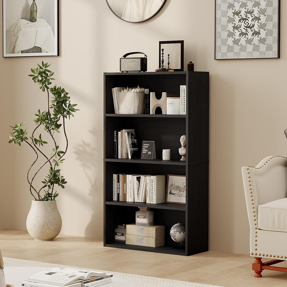 DUMOS 4-Tier Bookcase, 42 Inch Open Bookshelf, Black