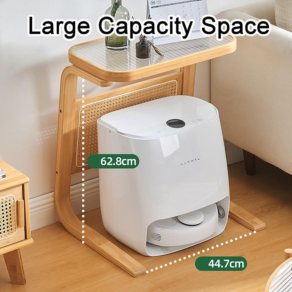 Side Table with Glass Top Over The Robot Storage Shelf C-Shaped End Table Swe...