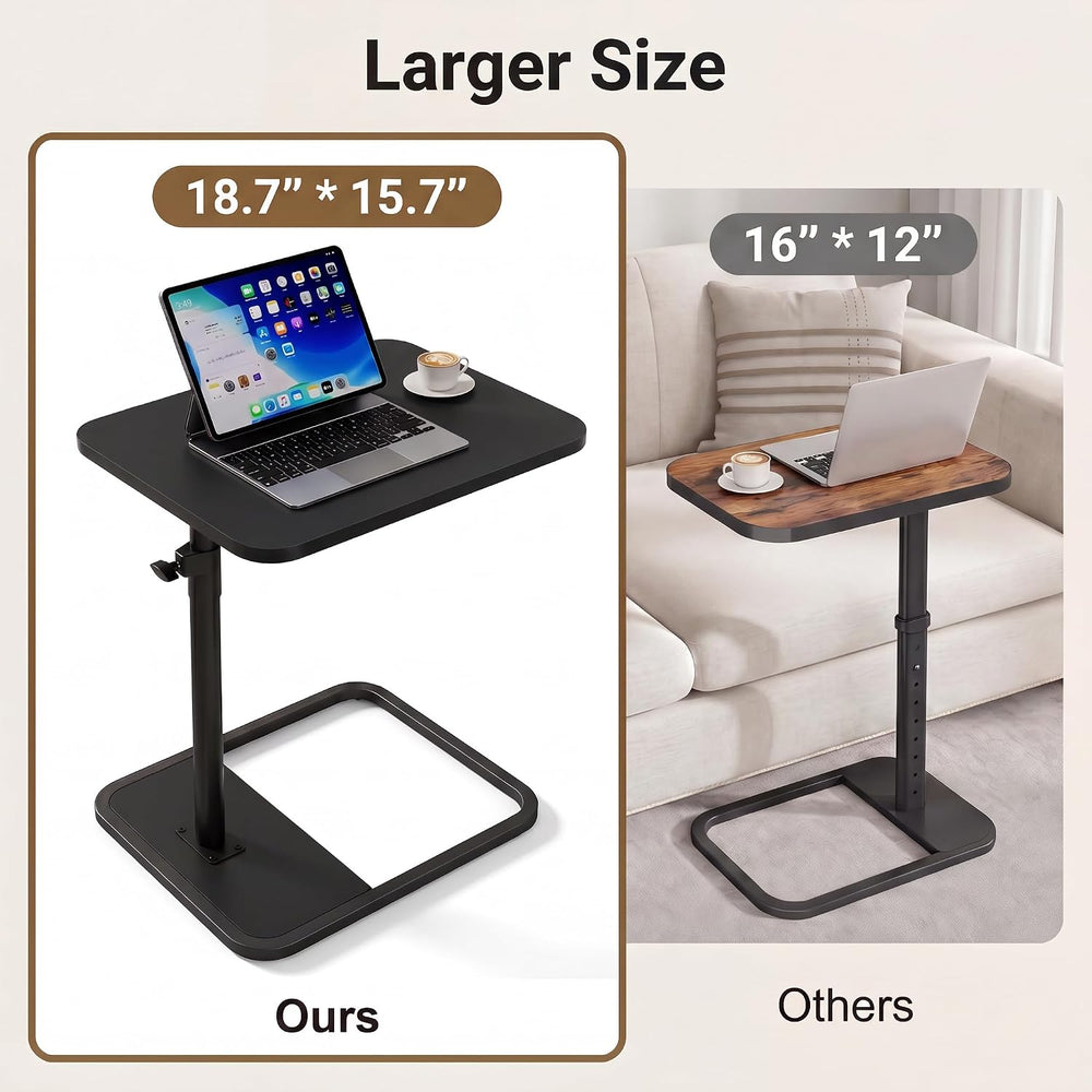 YUHFERA Large TV Tray Table Set of 2, C-Shaped Side Table with Adjustable Hei...