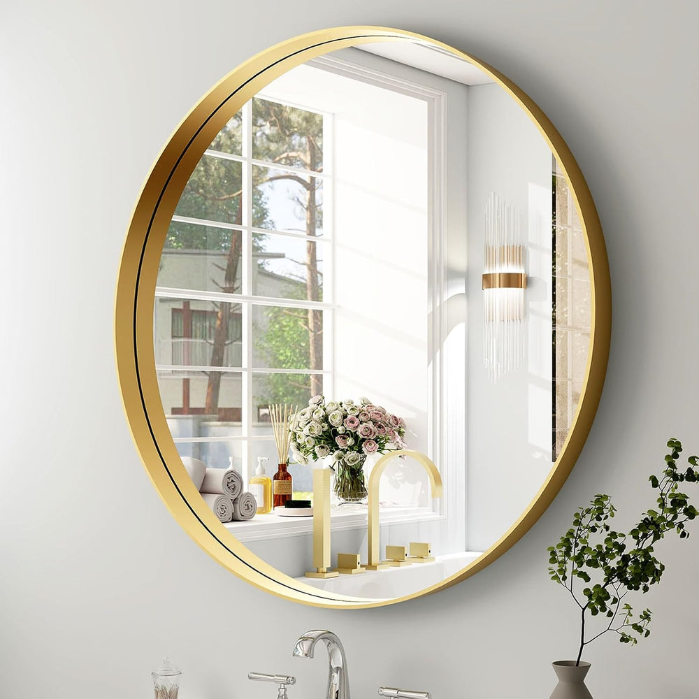 24 Inch Round Bathroom Mirror - Wall Mounted Circle Mirror with Metal Frame, ...