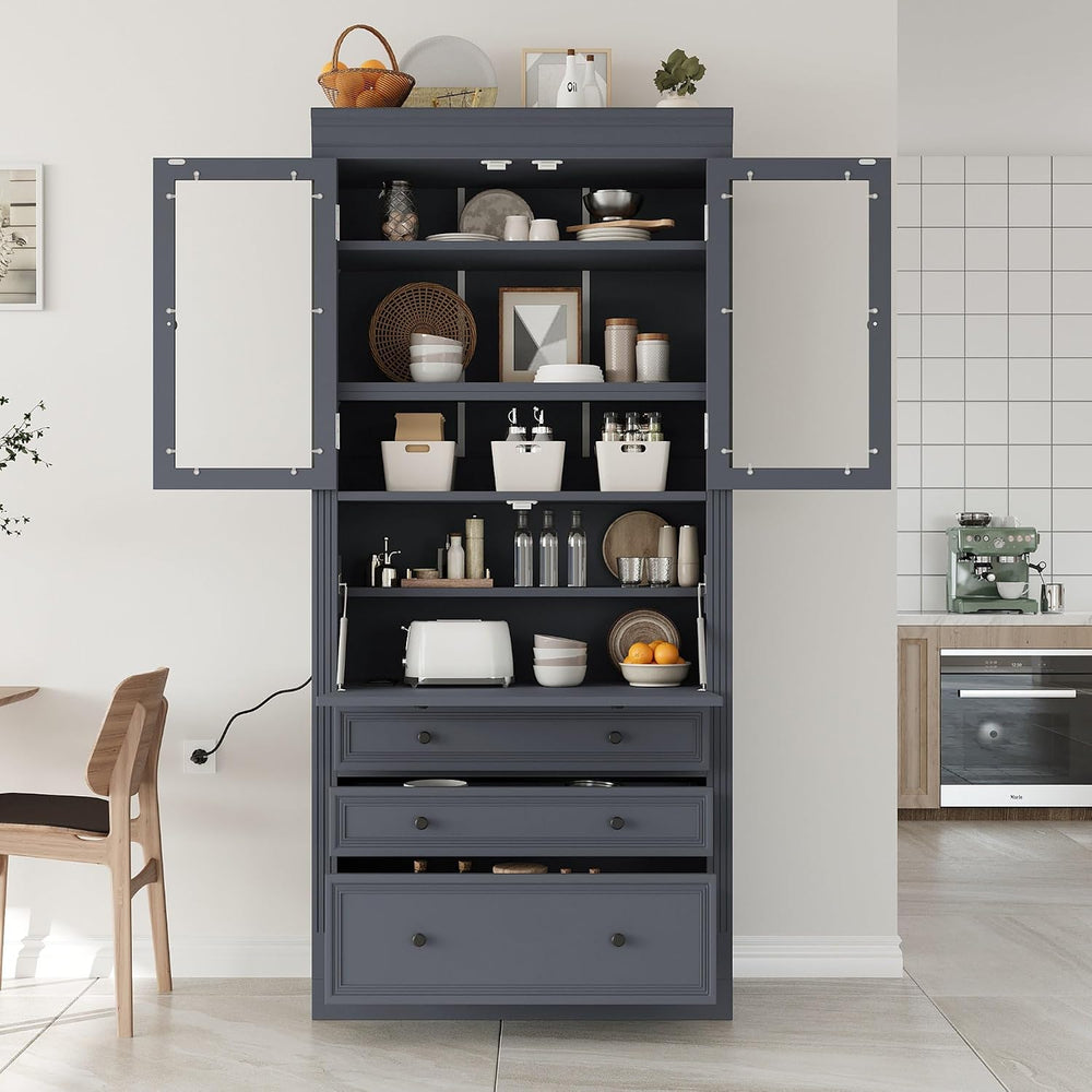 78" Tall Kitchen Pantry Cabinet, Freestanding Food Storage Pantry Cupboa...
