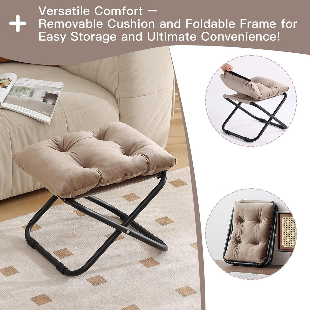 LITA Folding Footrest Stool, Portable Ottoman Foot Rest, Upholstered Small Fo...