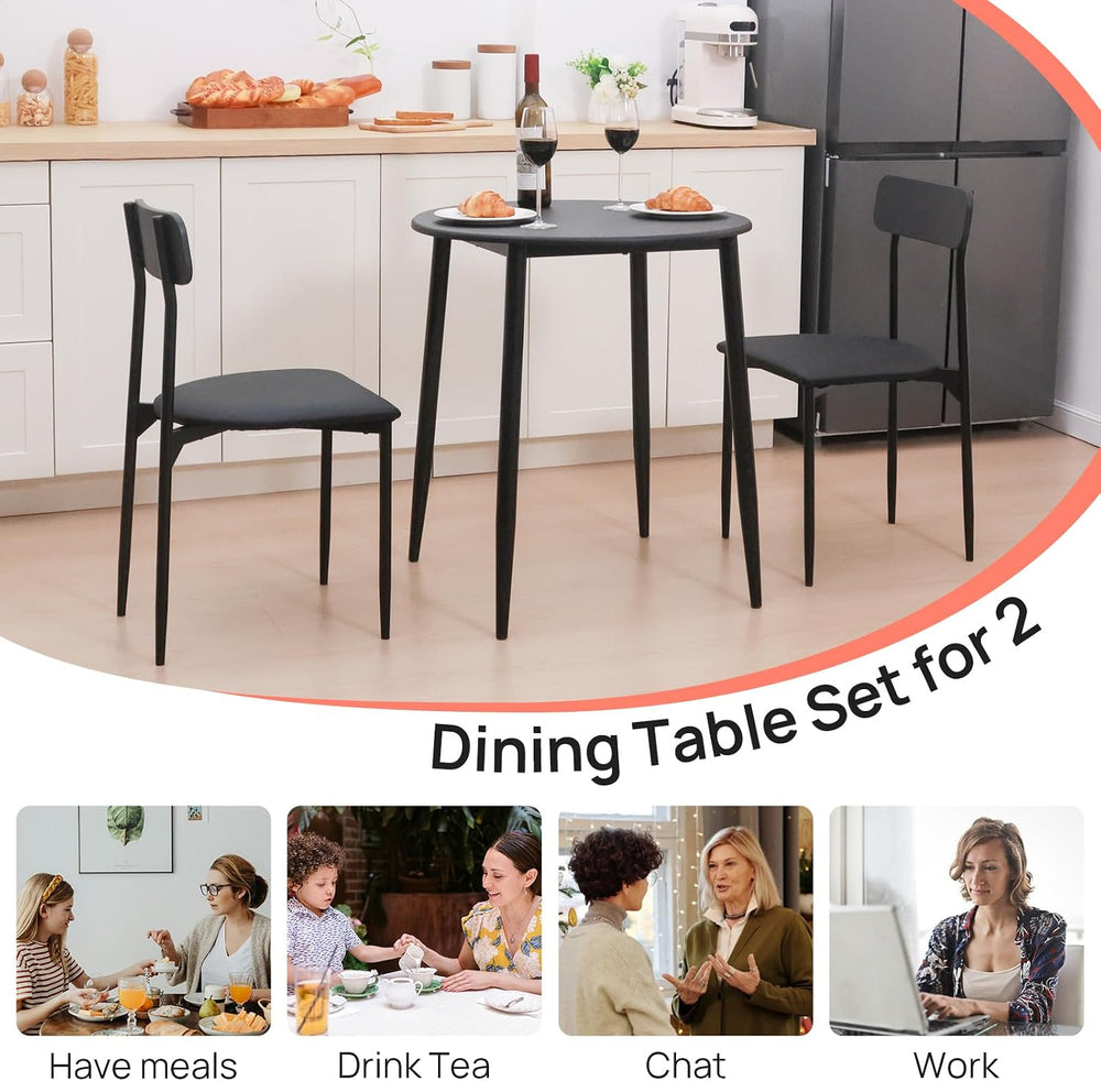 Round Dining Table Set for 2, 3-Piece Wood Tabletop Samill Kitchen Table and ...