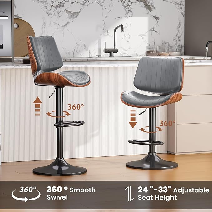 Swivel Bar Stools Set of 4, Adjustable Bentwood Barstools for Kitchen Counter...