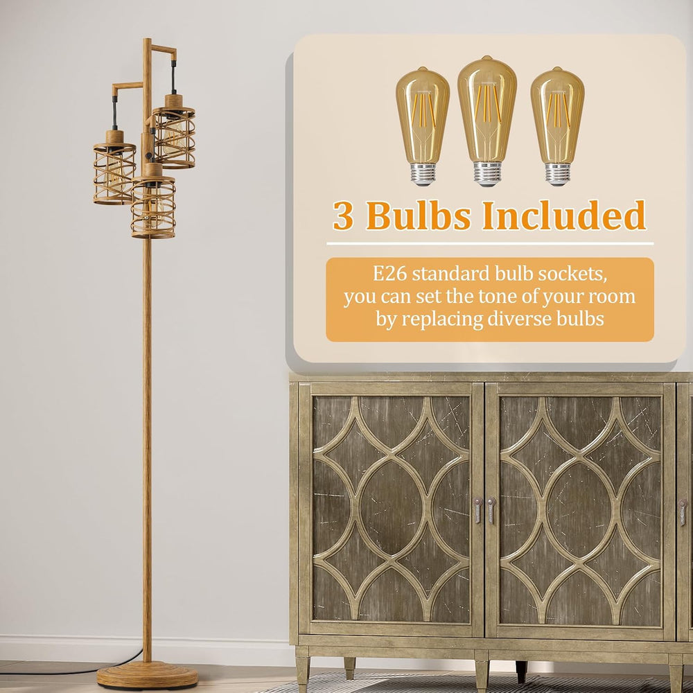 Oneach 70" Industrial Floor Lamp, Stepless Dimmable Standing Lamp with 3...