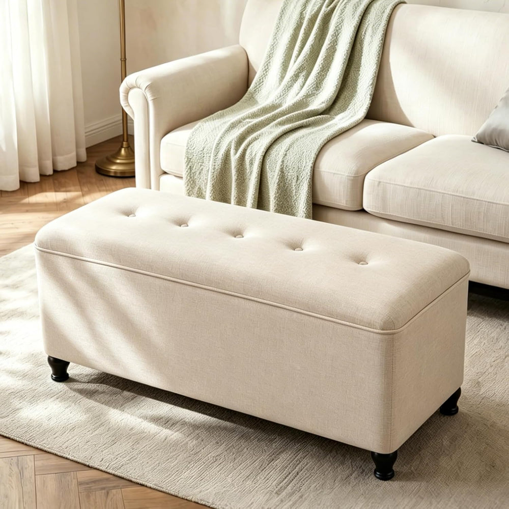 Homebeez 41" Linen Storage Ottoman Bench with Button Tufted Top & Wo...
