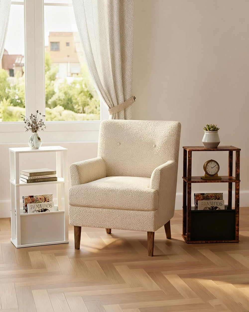 Narrow Side Table, 3-Tier Night Stand with Storage Bag, Skinny Nightstand for...