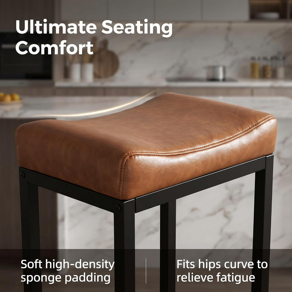 Bar Stools Set of 2, 30Inch Faux Leather Backless Counter Height Stools