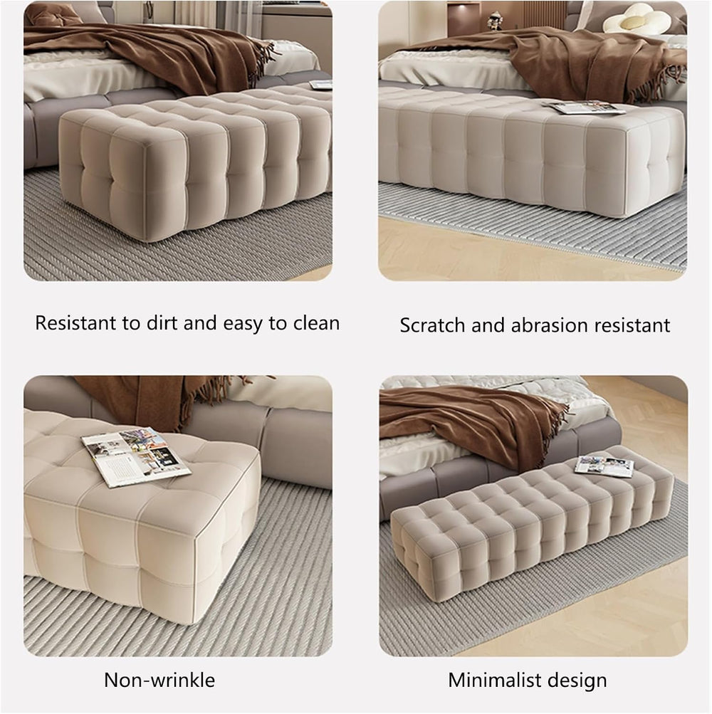 Modern Tufted Ottoman Bench, Upholstered Bedroom Benches Footrest Stool Accen...