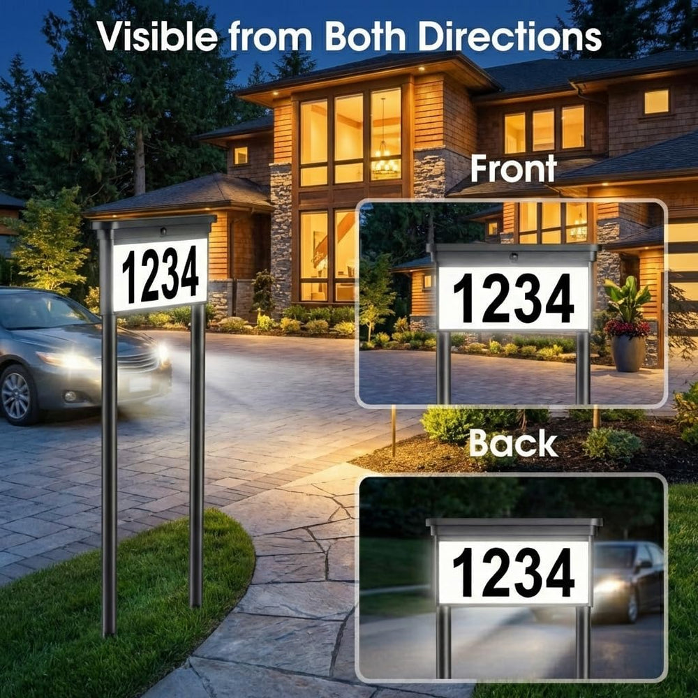 2-Pack Solar Address Signs for Yard: 29" Double-Sided Lighted House Numb...