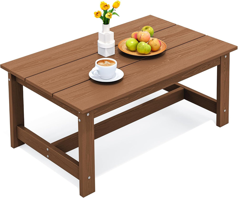 SERWALL HDPE Patio Coffee Table, Rectangle Outdoor Coffee Table, All-Weather ...