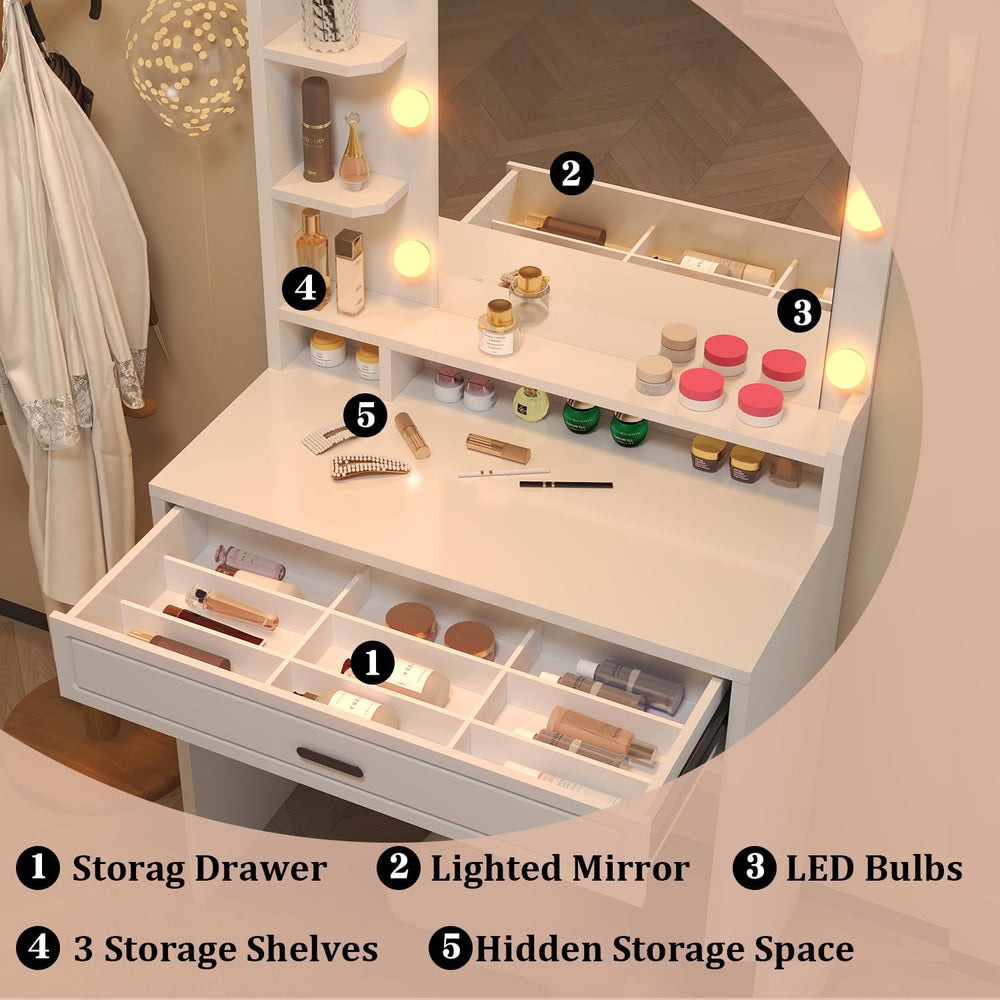 Makeup Vanity with Mirror with Lights for Girls White Lighted Vanity Desk Sma...