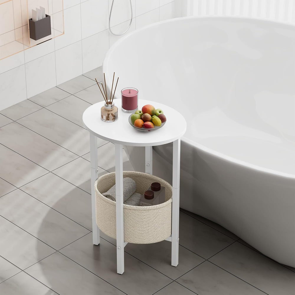 Vagusicc Round Side Table End Table with Storage Basket, Small Side Table Rou...