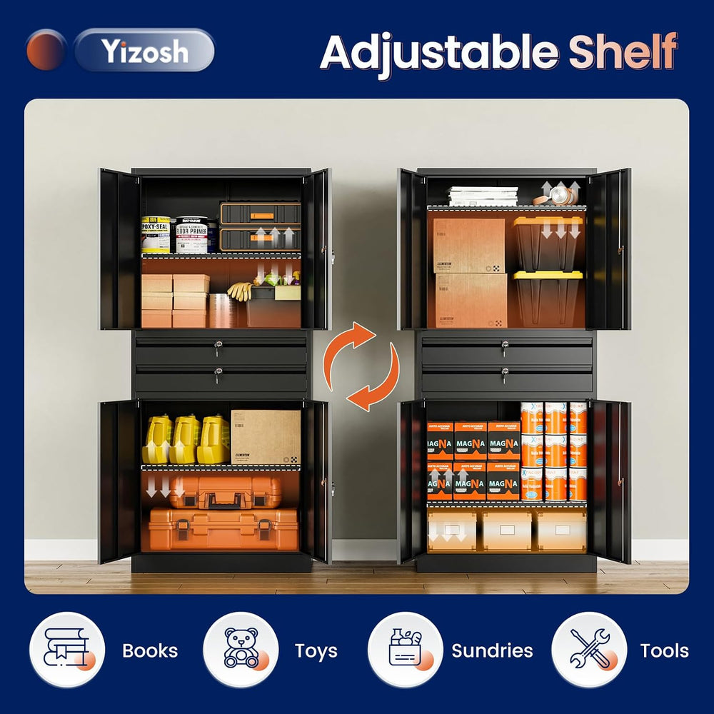 Yizosh Metal Garage Storage Cabinet with Locking Doors and Adjustable Shelves...