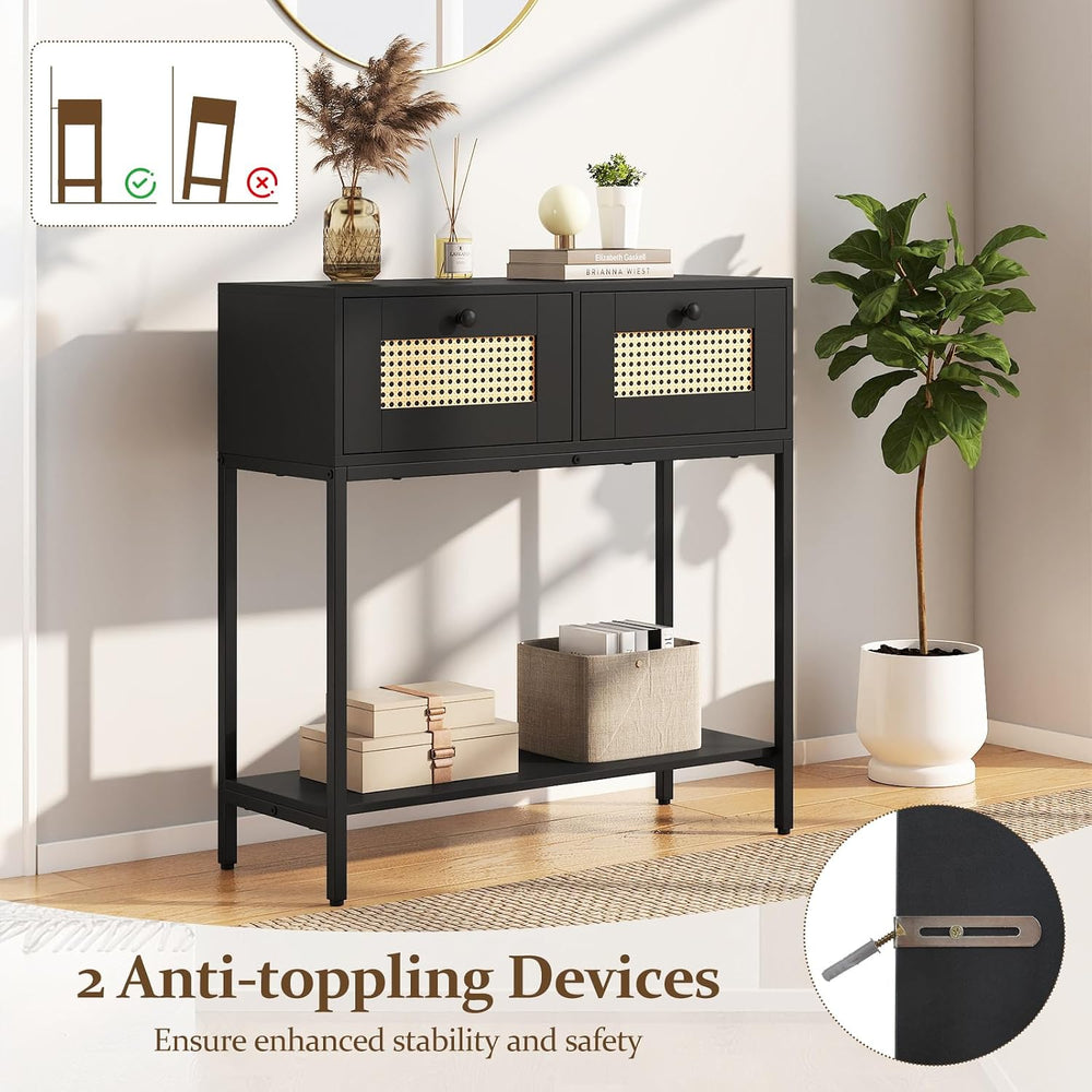 GIANTEX Rattan Console Table, 32" Boho Entryway Table with 2 Drawers | M...