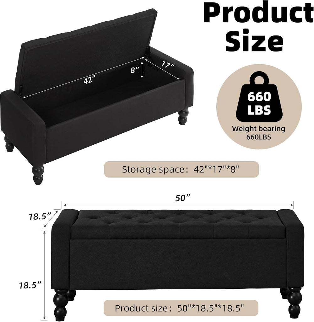 50" W Storage Ottoman Bench with Safety Hinge, Load up to 660 lb Ottoman...