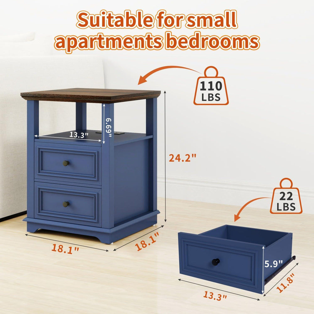 MUUEGM 18" End Tables for Living Room Farmhouse Night Stand with Chargin...