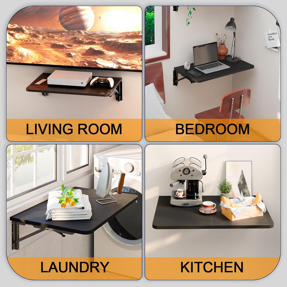TEAMIX Wall Folding Table, Wall Mounted Floating Table Bedside Shelf for Smal...