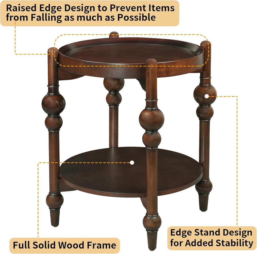23" Round End Table, Mid Century Modern Side Table with Solid Wood Frame...