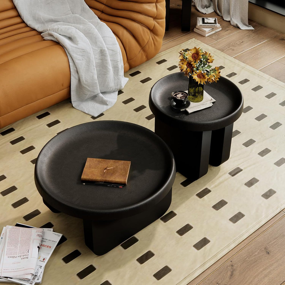 Modern Round Coffee Table,Black Nesting Coffee Tables,Metal Center Table,Uniq...