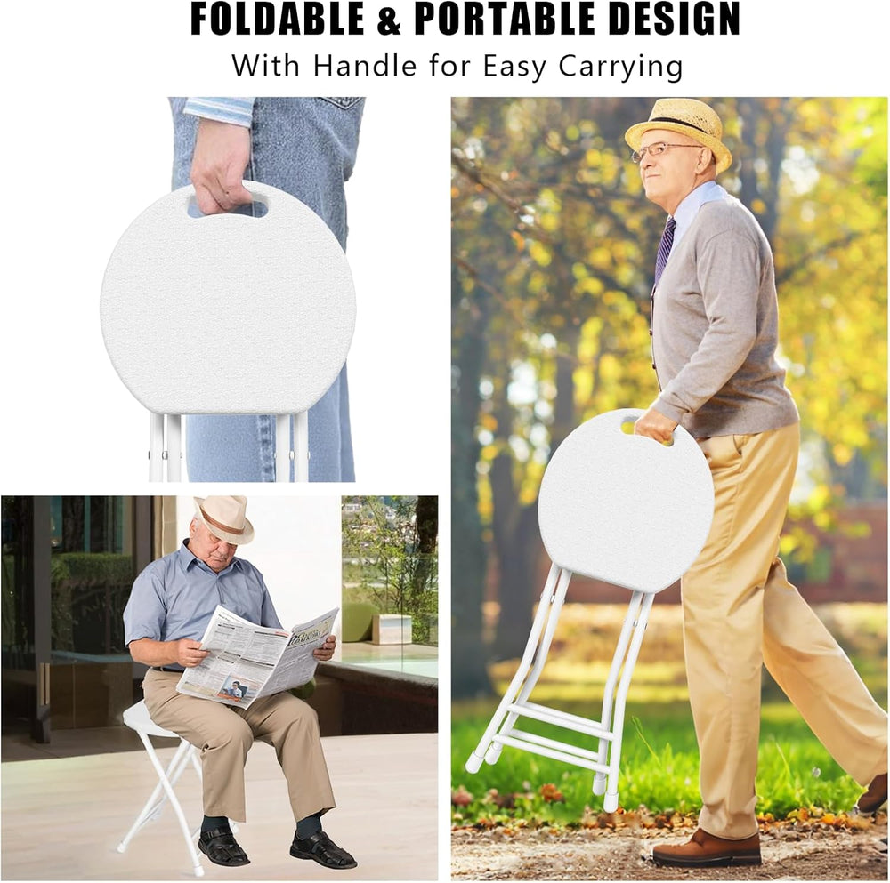 Folding Stool, 18 Inch Foldable Stool with Handle & Steel Frame, Pack of ...