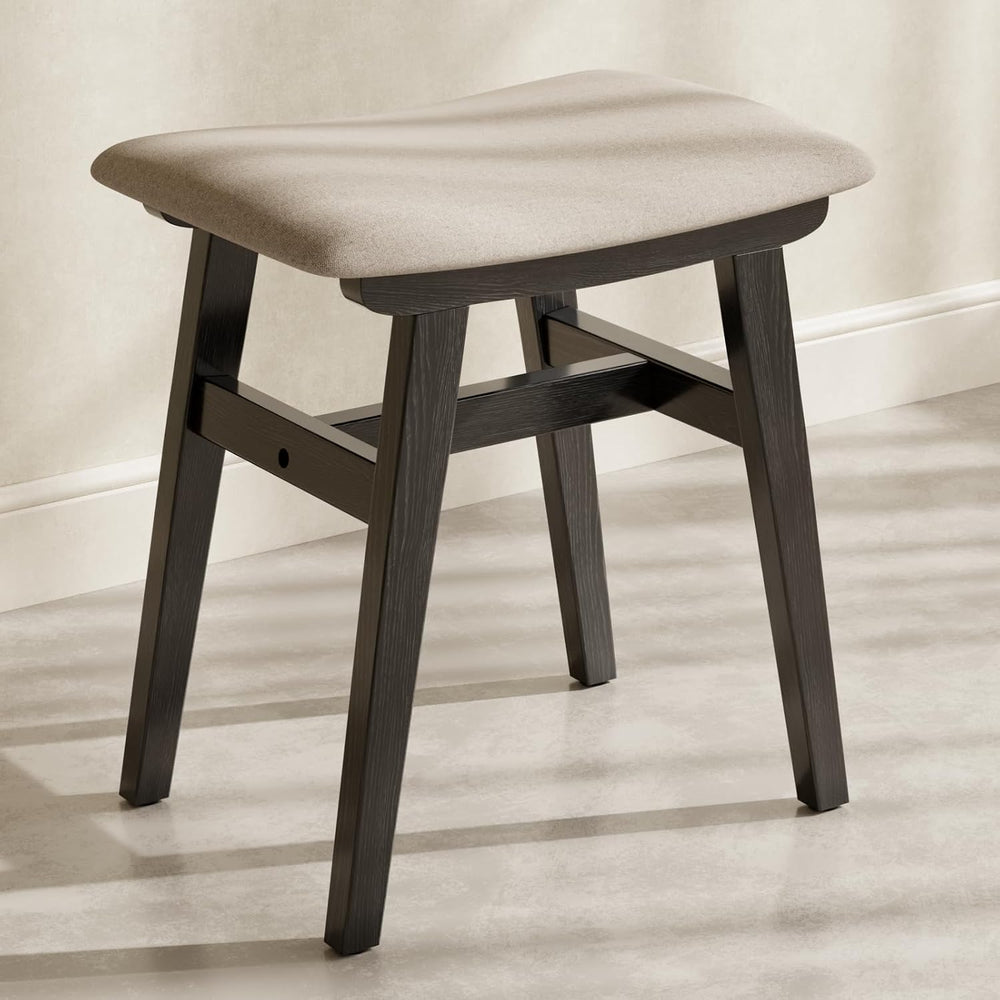 Muwuele Solid Wood Vanity Stool, Compact Makeup Chair with Saddle Cushion, Li...