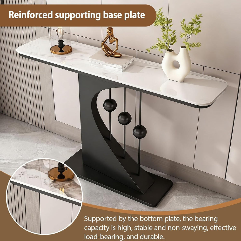 Faux Marble Console Table,Narrow Long Entryway Table,with Geometric Metal Fra...